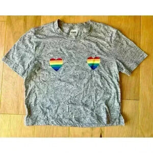 Victoria Secret PINK crop Pride Hearts Shirt size XS